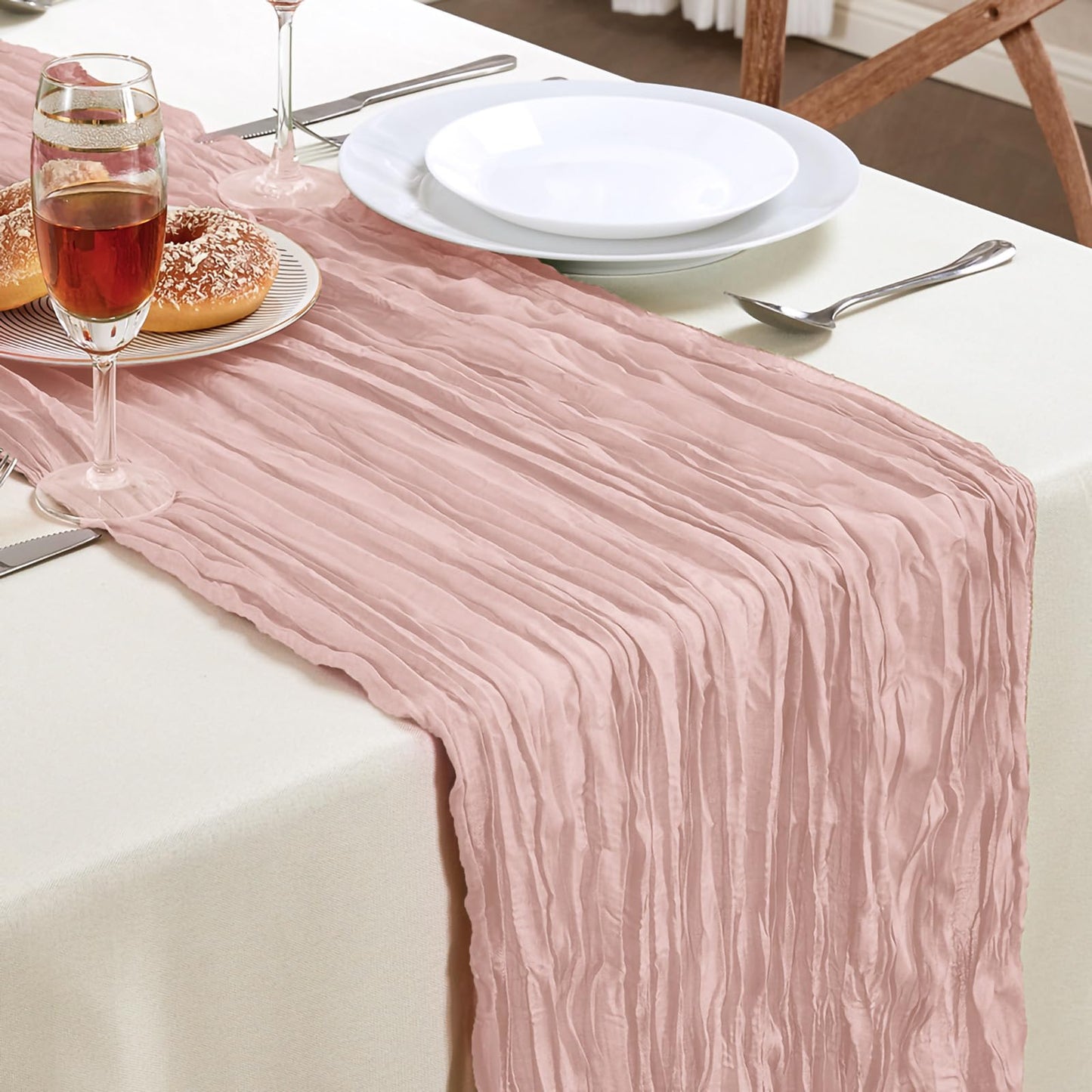 6 Pack Dusty Pink Mother’s Day Cheesecloth Table Runner 10FT Long Boho Gauze Table Runner Rustic Sheer Runner for Spring Wedding Bridal Baby Shower Birthday Holiday Party Table Decor Easter Decor
