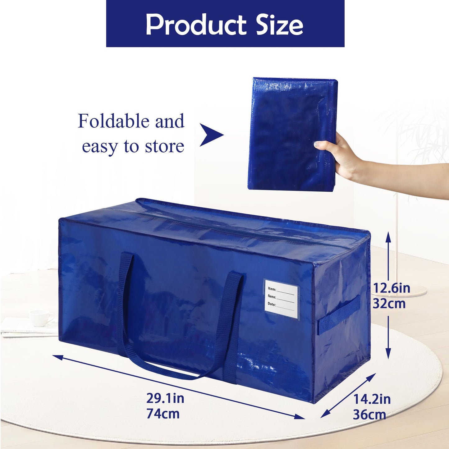 6 Pack Heavy Duty Extra Large Moving Bags with Handles, Waterproof Foldable Storage Totes, Clothing Storage Bags, Packing Moving Boxes for College Supplies & Seasonal Storage, Blue