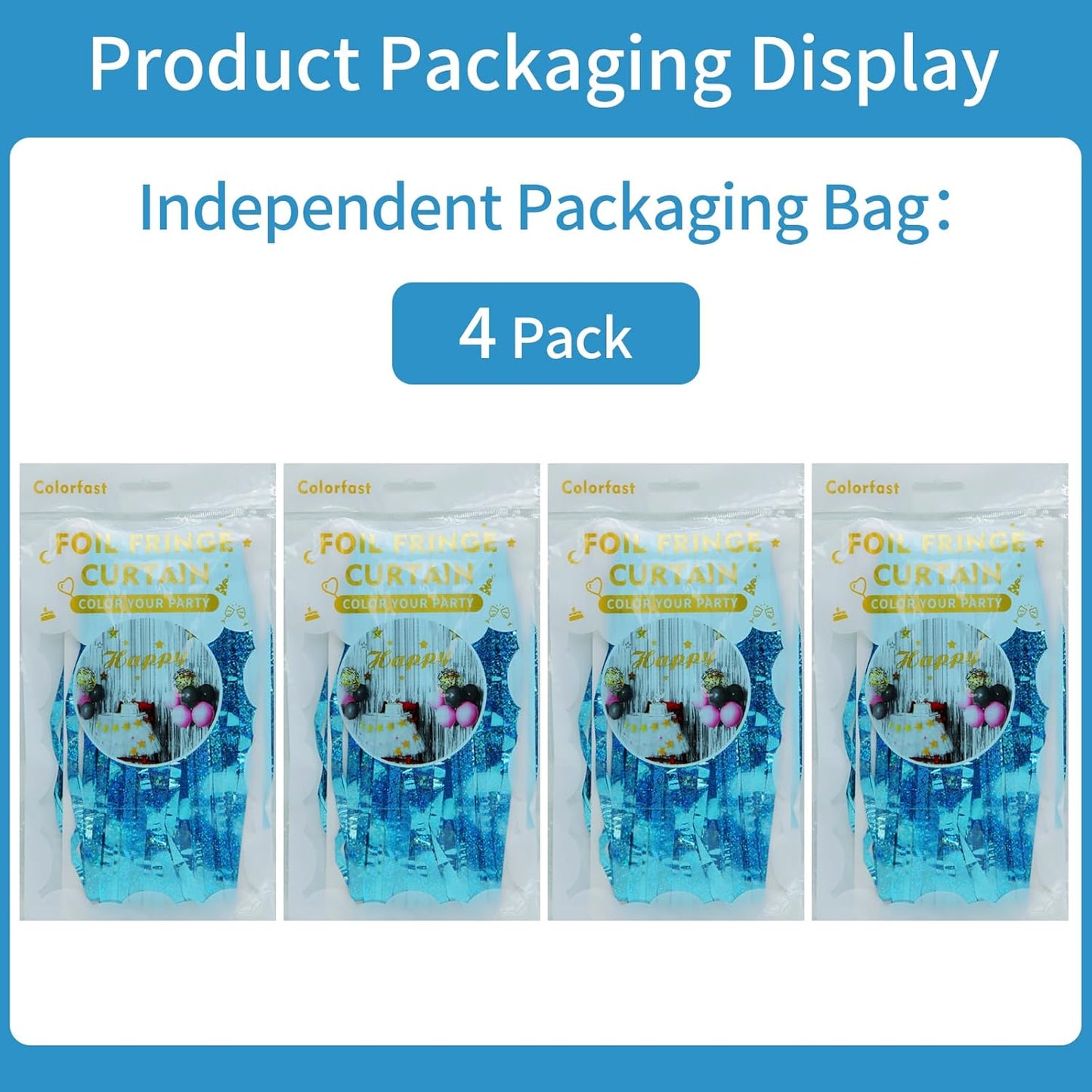 Picoway Blue Laser Foil Fringe Tinsel Backdrop Curtains - 4 Pack for Ocean-Themed Parties & Events