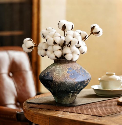 GeLive Rustic Brown Ceramic Vase - Handmade Vintage Pottery Flower Jar for Home Decor | Wabi Sabi Centerpiece
