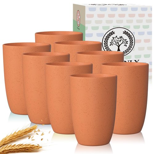 Homienly Plastic Cups Reusable Wheat Straw Cups 8 PCS a Good Alternative Plastic Water Glasses Unbreakable Drinking Cup Reusable Dishwasher Safe Microwave Safe Cups with Orange Color (20 OZ)