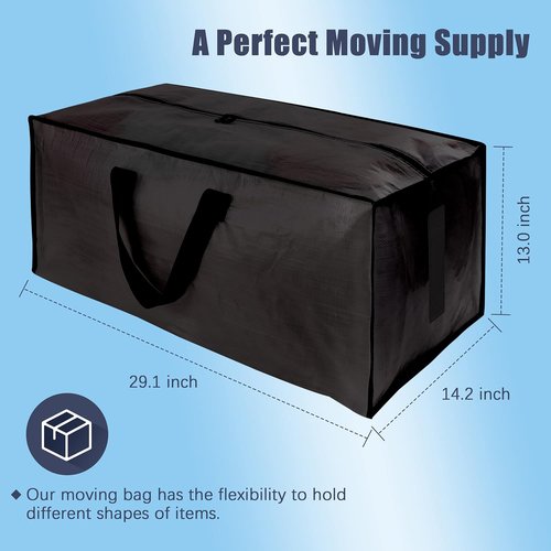 HOMESURE Large Water-Resistant Moving Bags - 4 Pack Heavy-Duty Storage Totes with Zippers & Handles | Black