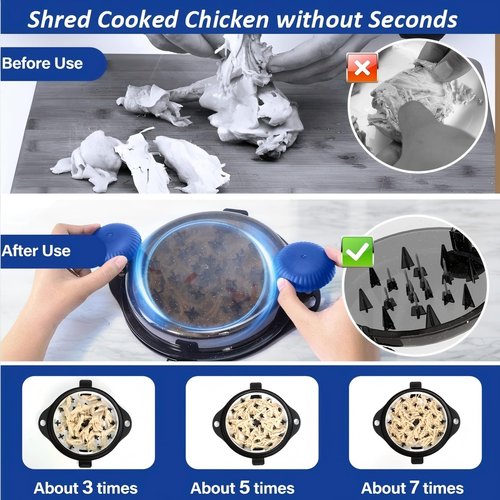 Chicken Shredder Meat Shredder Tool Twist Large - Upgraded with Stainless Steel Spikes for Shredded Chicken Breast Beef Pork Turkey Kitchen Gadgets Essentials Blue&Black