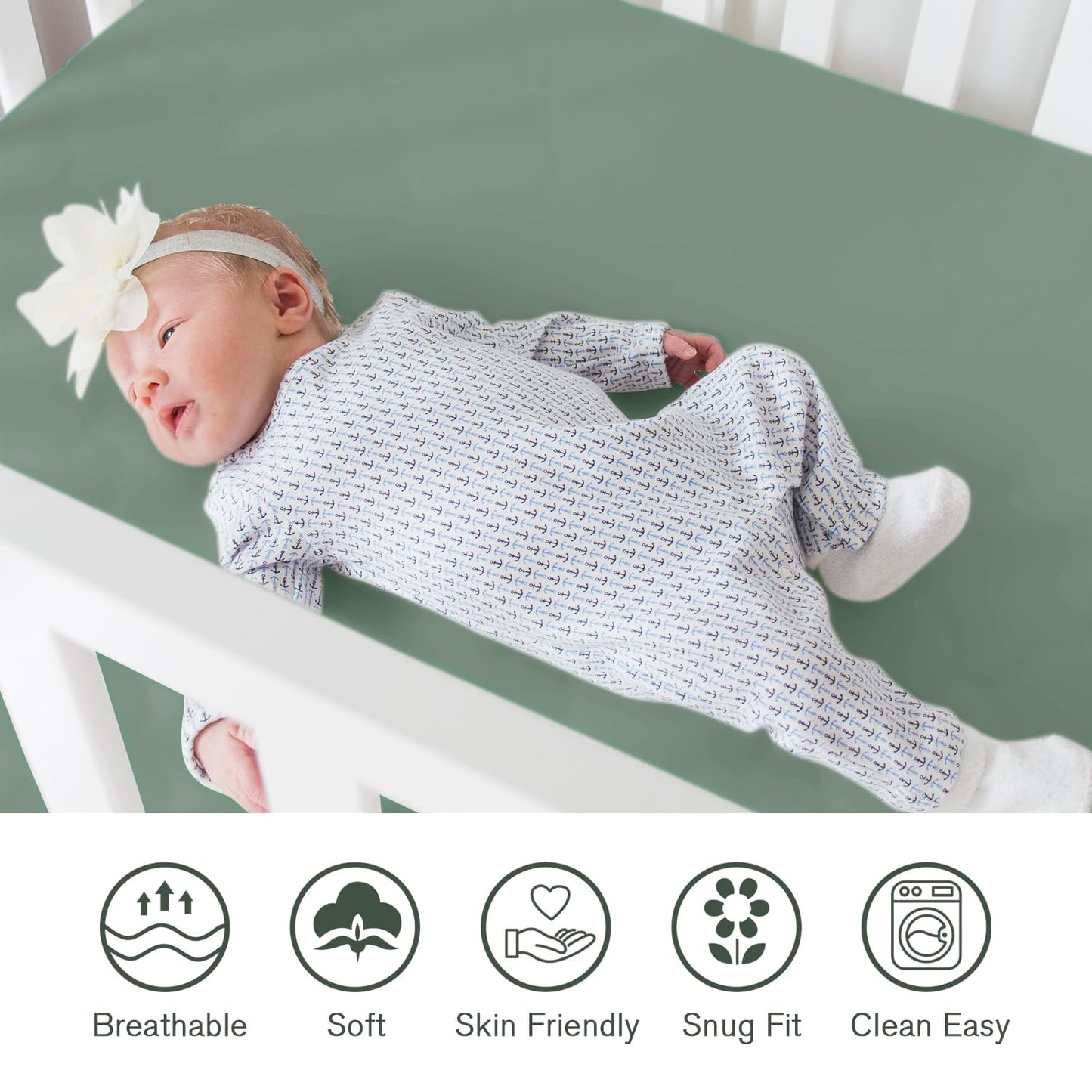 Little Grape Land Crib Sheets - Super Soft 2-Pack Fitted Sheets for Standard Cribs | Leaves & Green Design