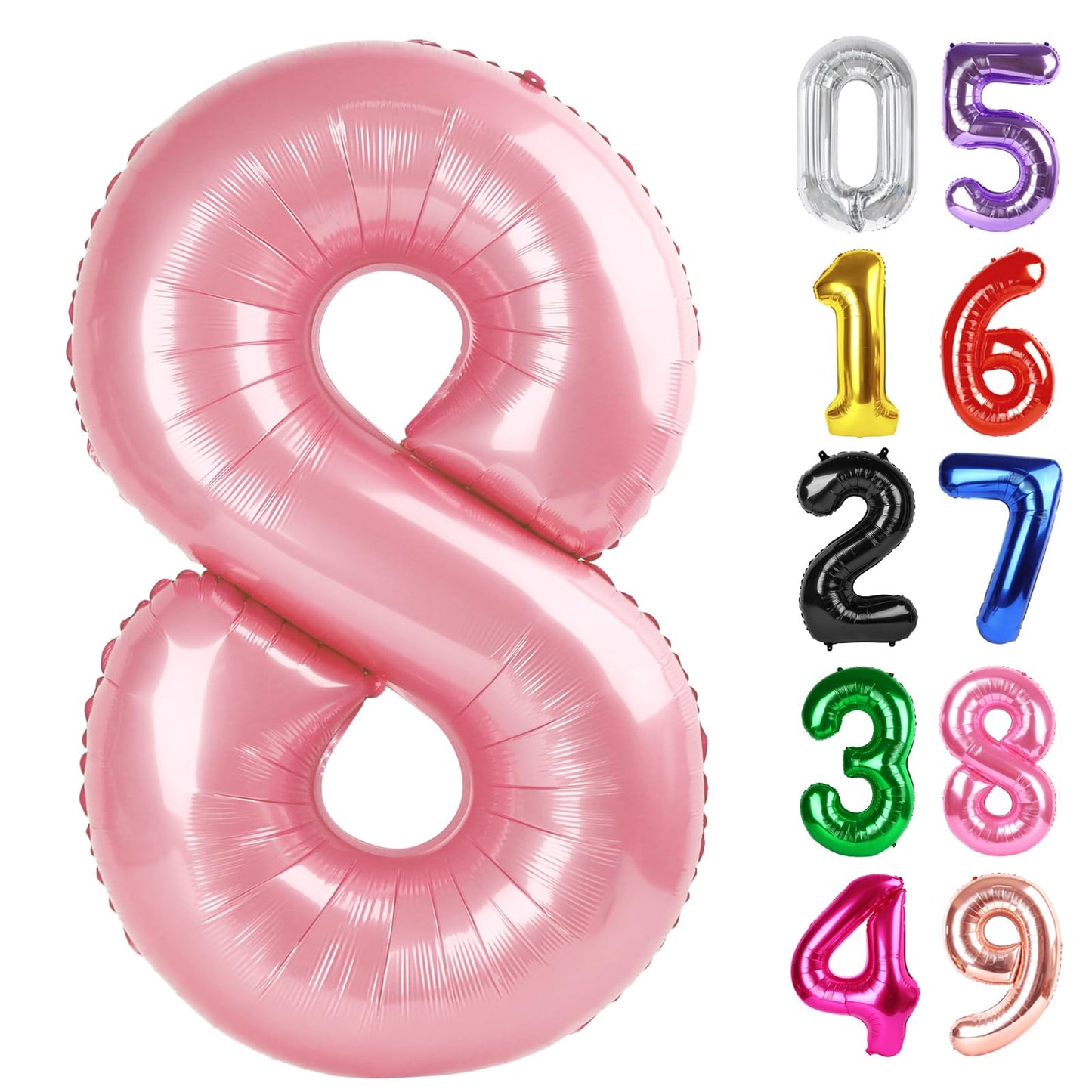 Pearlescent Pink Number 8 Balloon 40 Inch, 8th Birthday Party Decorations for Children, Giant 8 Foil Balloon for Party Supplies