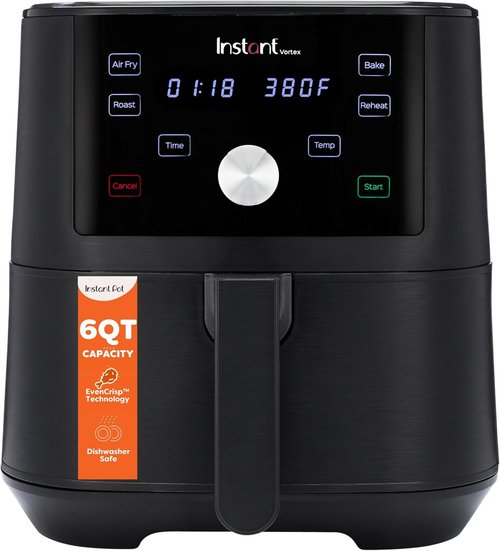 Instant Pot Vortex 6QT XL Air Fryer - 4-in-1 Multi-Function Cooking with 100+ Recipes | Dishwasher-Safe, Black