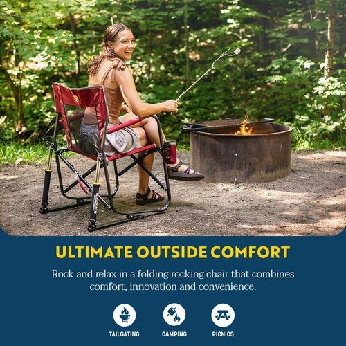 GCI Outdoor Freestyle Rocker Camping Chair - Portable Folding Rocking Chair with Drink Holder & Durable Armrests - Royal Blue