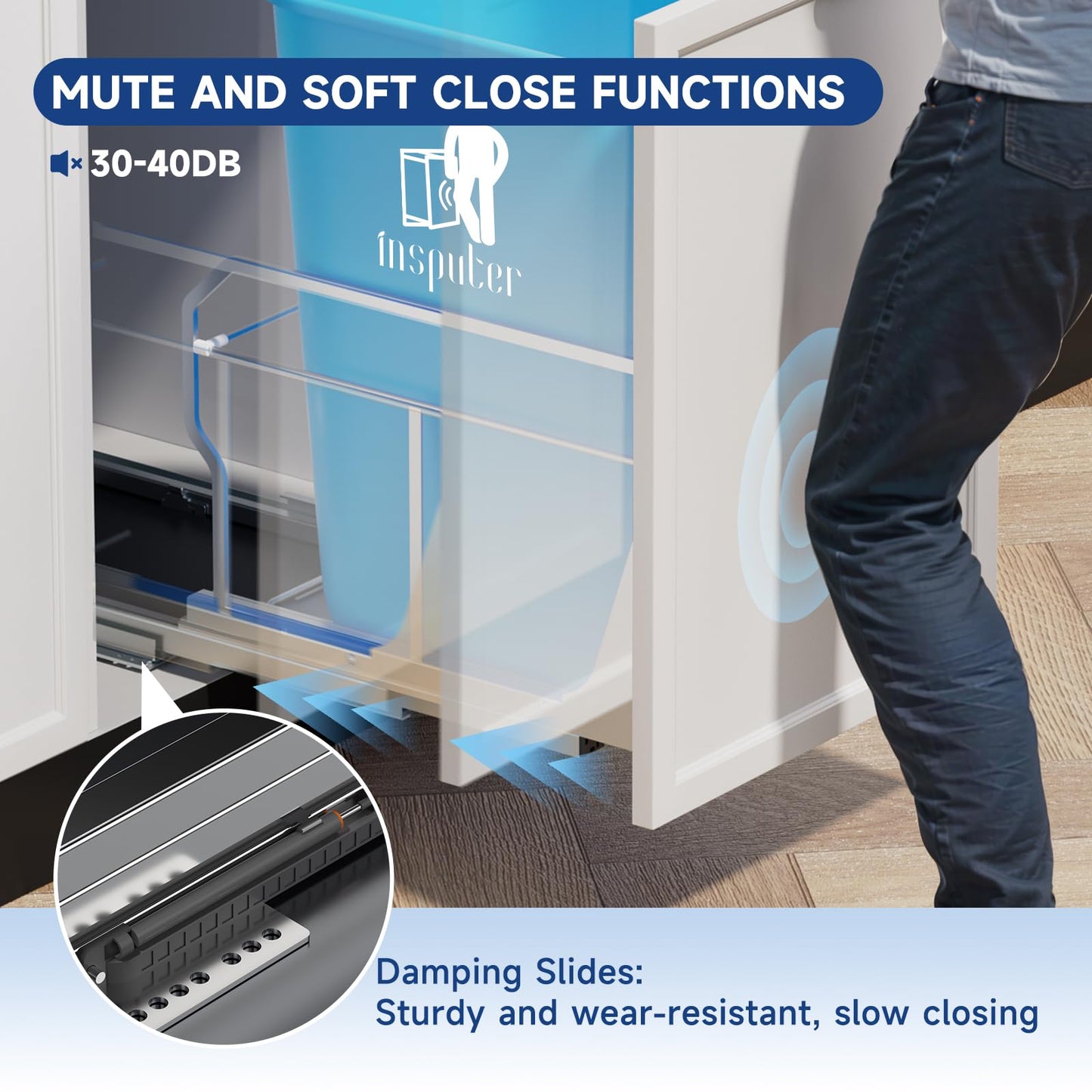 Pull Out Trash Can Under Cabinet with Push to Open Slides, Insputer Heavy Duty Under Sink Garbage Can Kit for Kitchen, Laundry, Not Included Bin, Requires 15" W X 18" D Cabinet, has Installation video