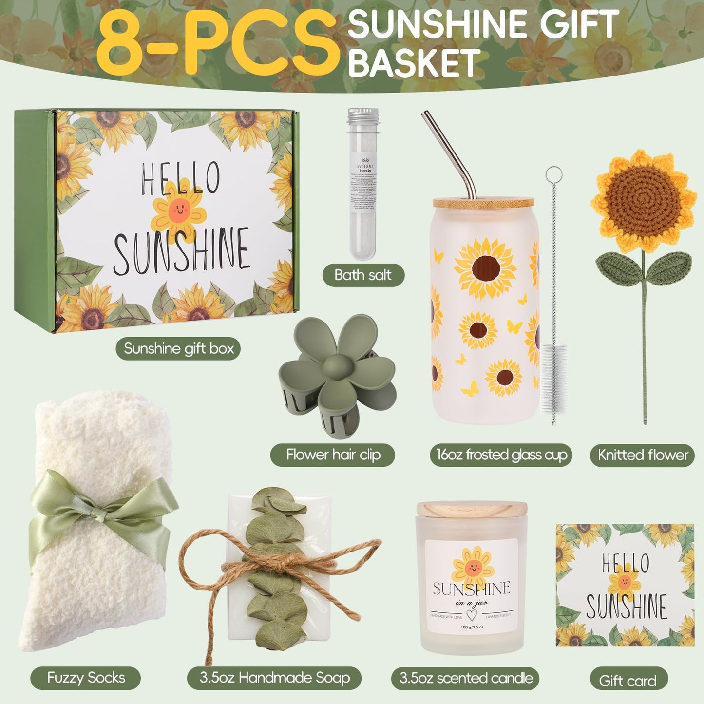 Sunflower Gifts Baskets for Women, Self Care Package Get Well Gift Spa Gift Set for Her, Thinking of You Thank You Gifts, Sunshine Gifts for Women Friends Sister Teacher Mom