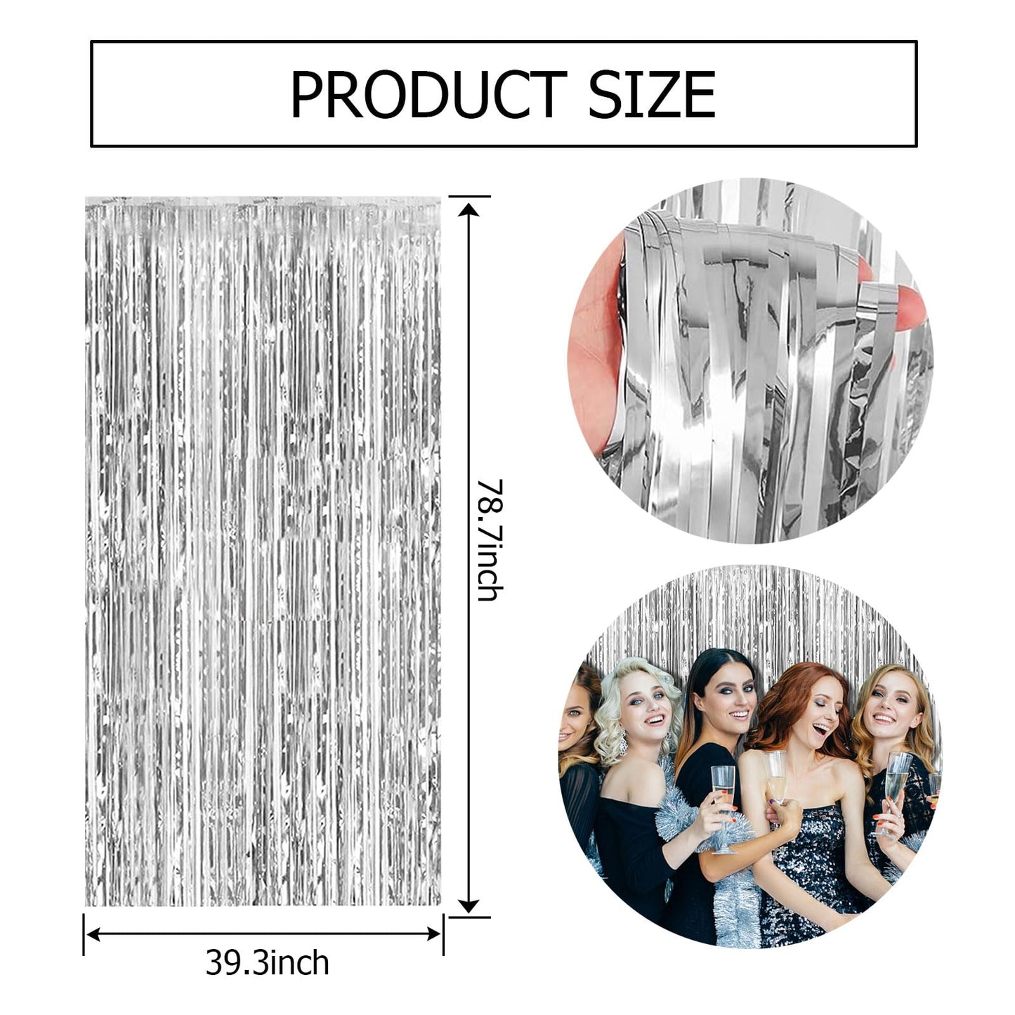 10 Pack Silver Backdrop Curtain Party Decorations Foil Fringe Backdrop Silver Tinsel Streamers Birthday Bachelorette New Year Christmas Wedding Baby Shower Disco Party Decorations