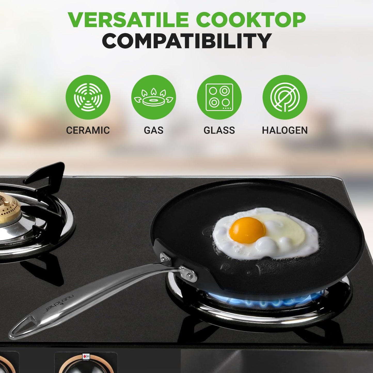 NutriChef 12 Inch Crepe Pan Non Stick, Ideal for Pancakes, Dosa, Chapati & Tortillas, Hard-Anodized, Dishwasher Safe