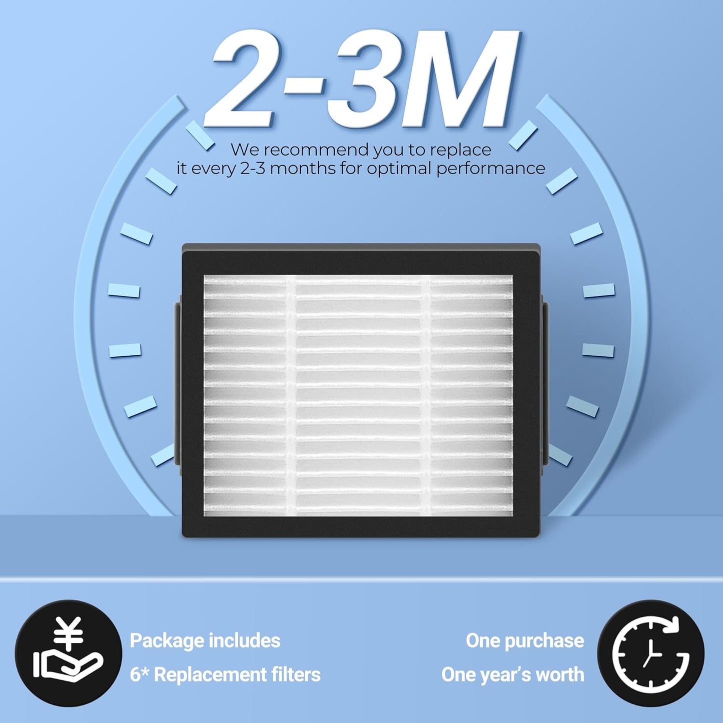 Roomba Filter Replacement - High Efficiency 6-Pack for E, I & J Series | Includes Cleaning Brush