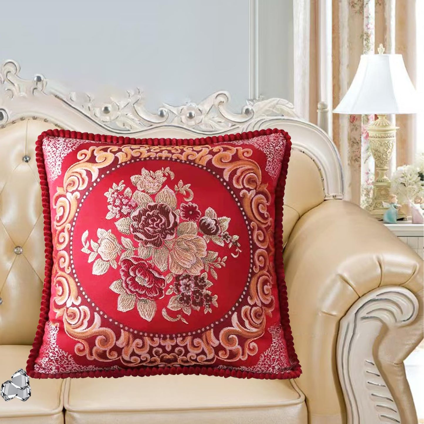 SZHELEJIAM Throw Pillow Covers 18x18 Set of 2, Jacquard Retro Embroidered Cushion Covers for Sofa Living Room, Red Decorative Pillow Cases Red