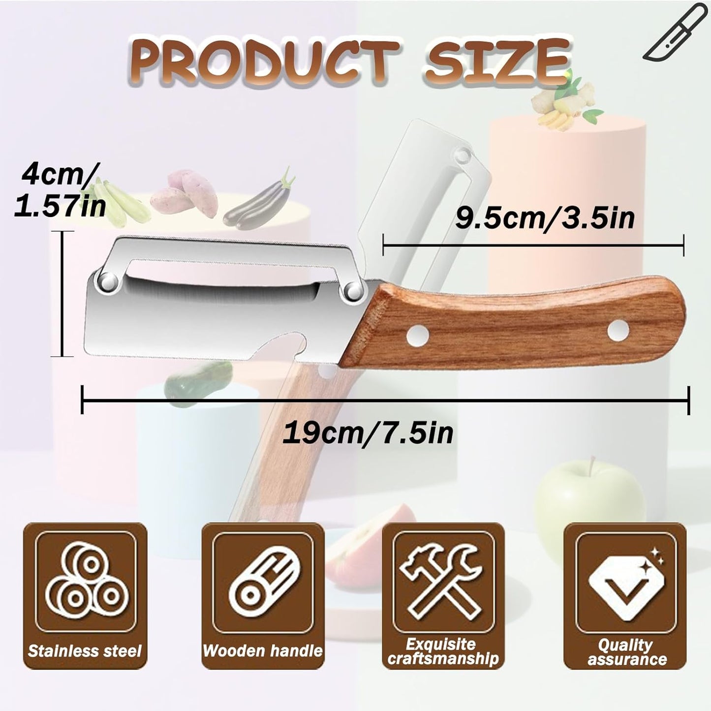 Skiennix Premium Vegetable Peeler - Multi-Functional Kitchen Tool with Wooden Handle & Stainless Steel Blade