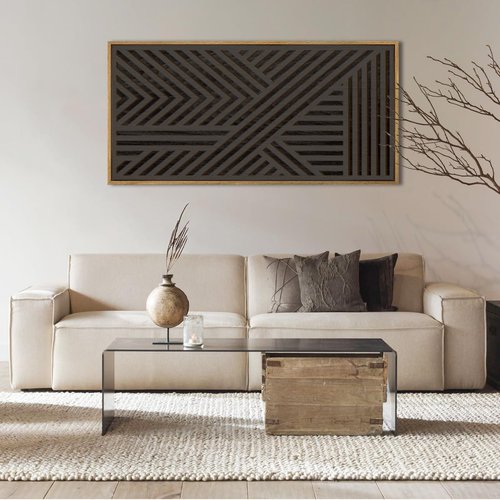 IARTTOP Extra Large Black Wood Wall Art - 20x40 Inch Framed Abstract Geometric Decor for Modern Spaces