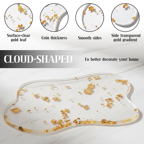 Gold Coasters Set of 4 Acrylic Decorative Plates Coffee Cup Coaster for Home, Bar Party, and Festival Office Desk Accessories(Clear Cloud Shape)