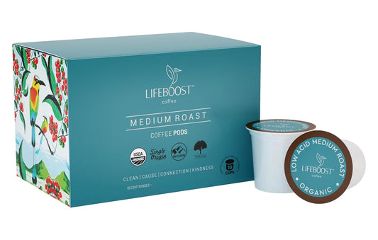 Lifeboost Medium Roast Coffee K-Cups | Low Acid, Mold-Free, Organic Pods - Compatible with Keurig - 10 Count