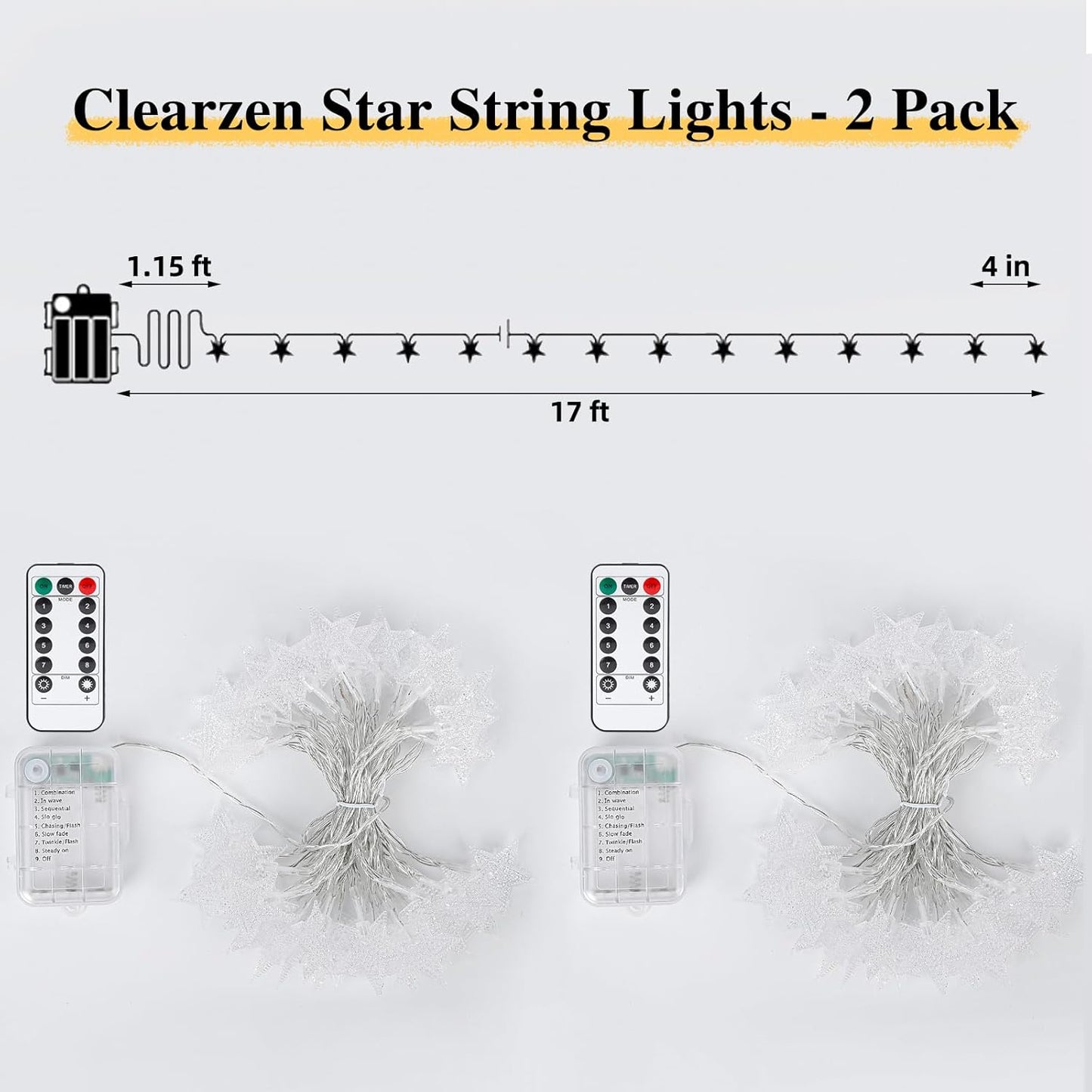 Skiennix 33ft Star String Lights - 100 LED Waterproof Fairy Lights with Remote Control | Warm White for Indoor/Outdoor Decor