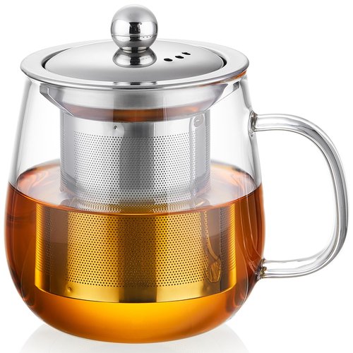 DOPUDO Glass Tea Cup with Infuser and Lid, 17.6oz/520ml Large Borosilicate Glass Teacup with Stailess Steel Filter, Clear Mug for Loose Leaf Blooming Tea, Dishwasher Safe - Tea Maker Gift.