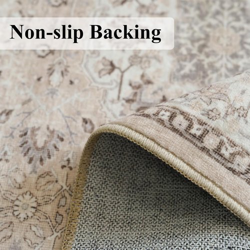 Hallway Washable Runner Rug - Vintage Soft Non-Slip Indoor Carpet | 3x16 Beige for Kitchen & Entryway