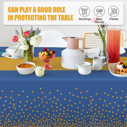 Childom 3 Pack Graduation Tablecloth,Graduation Decorations Class of 2026 Graduation Party Decorations,54"x108" Blue and Gold Plastic Table Cloth Disposable for Home,School,Birthday,Wedding,Parties