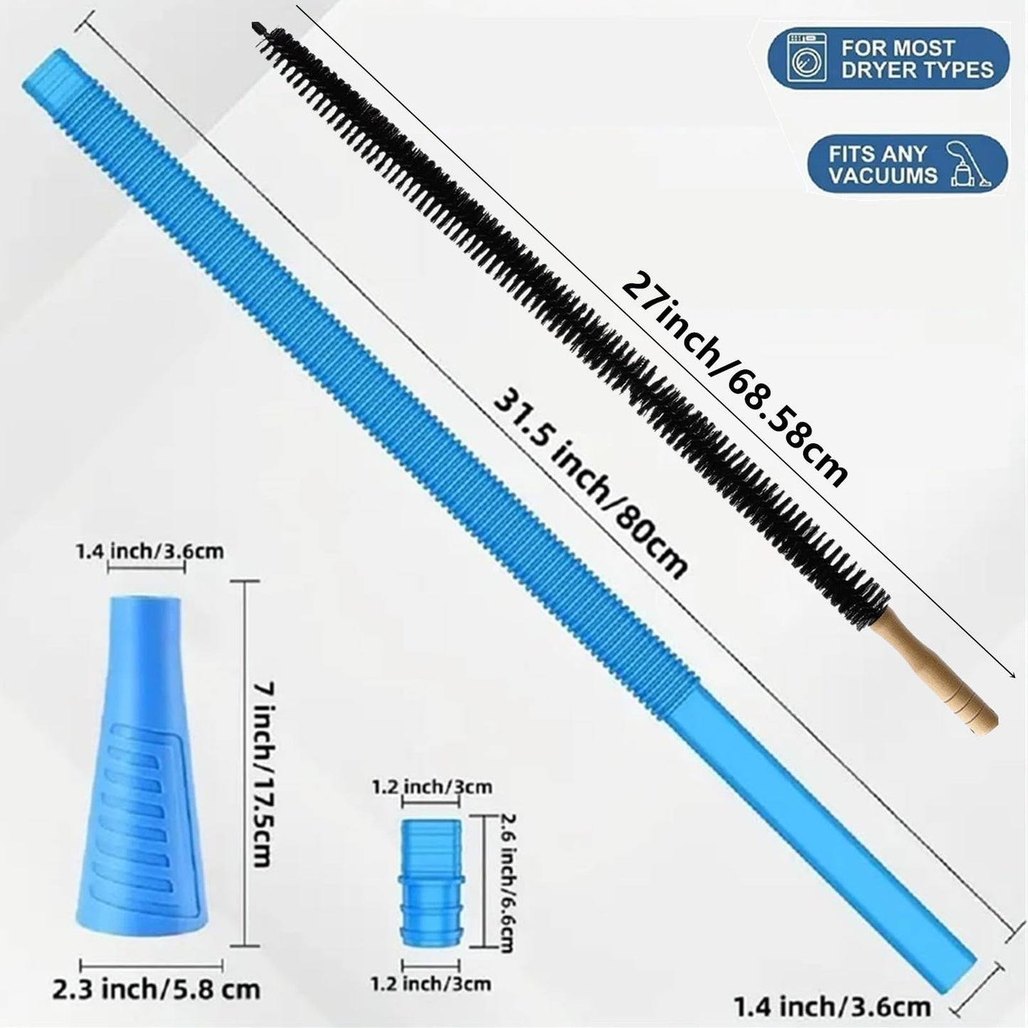 Universal Dryer Vent Cleaner Kit Compatible with Most Vacuum Cleaner Include Vacuum Hose Attachment Accessories Brush Lint Act Brush,Dryer Vent Vacuum Hose with Basic Protective Gloves
