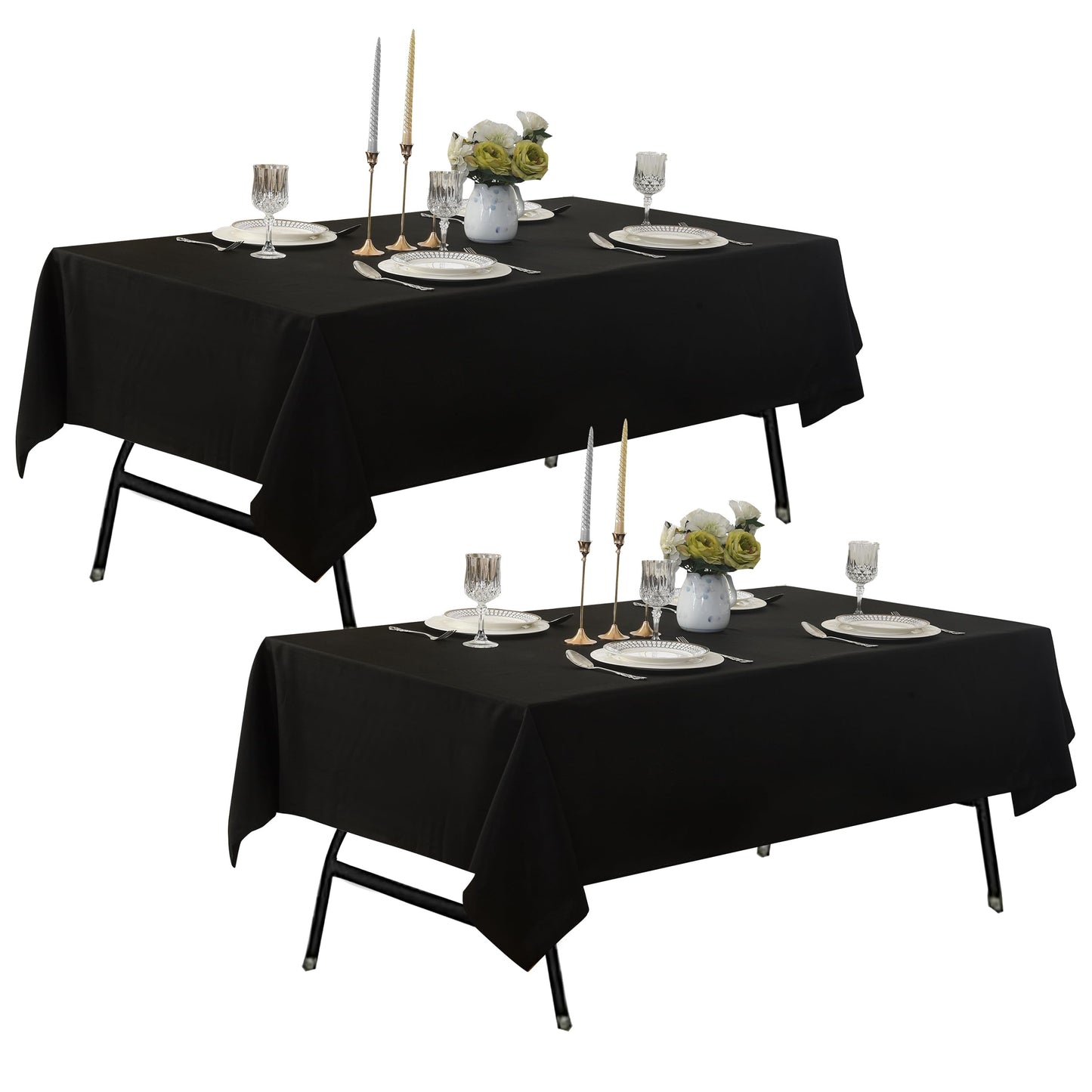 ZarzaaSik 2-Pack 90x132 inch Black Table Cloths, Solid Stain and Wrinkle Resistant Oblong Tablecloth, Premium Plain Weave Polyester Fabric Rectangle Table Linen Covers for Hotel, Wedding