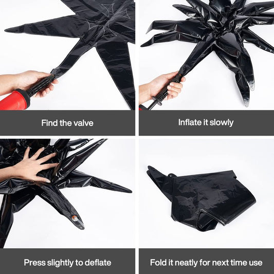 PartyWoo Black Star Foil Balloons 6pcs Different Sizes Pack of 27 22 Inch Large Black Explosion Spike Mylar Balloons for Graduation Birthday Retirement Anniversary Space Theme Party Decorations