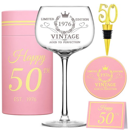 50th Birthday Gifts for Her - Limited Edition Wine Glass Gift Box Set - Unique 50th Bday Gift Ideas for Women, Friends, Sister, Mom, Wife, Daughter - 50 Years Old Gifts, Party Decorations Supplies