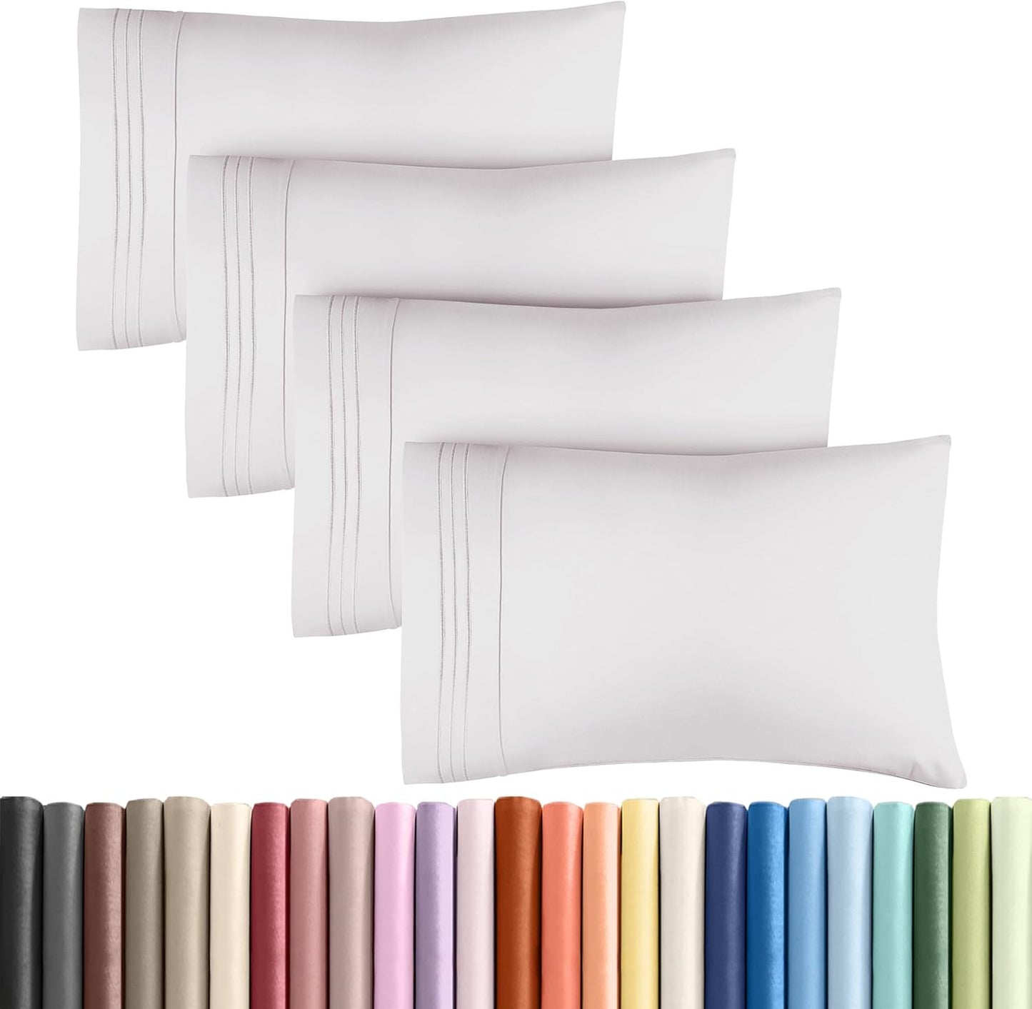 Queen Pillow Cases Set of 4 | Ultra Soft Hotel Quality Covers - Cozy, Wrinkle-Free & Fade Resistant - French Grey