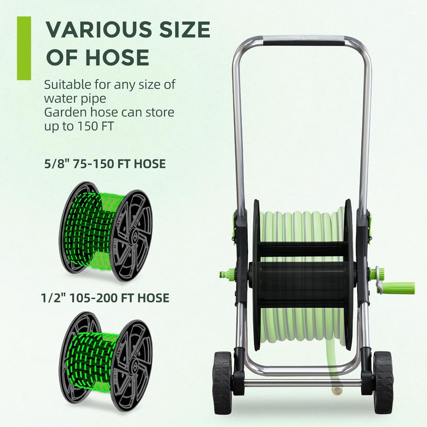 Skiennix Garden Hose Reel Cart - Portable Design with Wheels | Holds 75-150 Feet of 5/8-Inch Hose