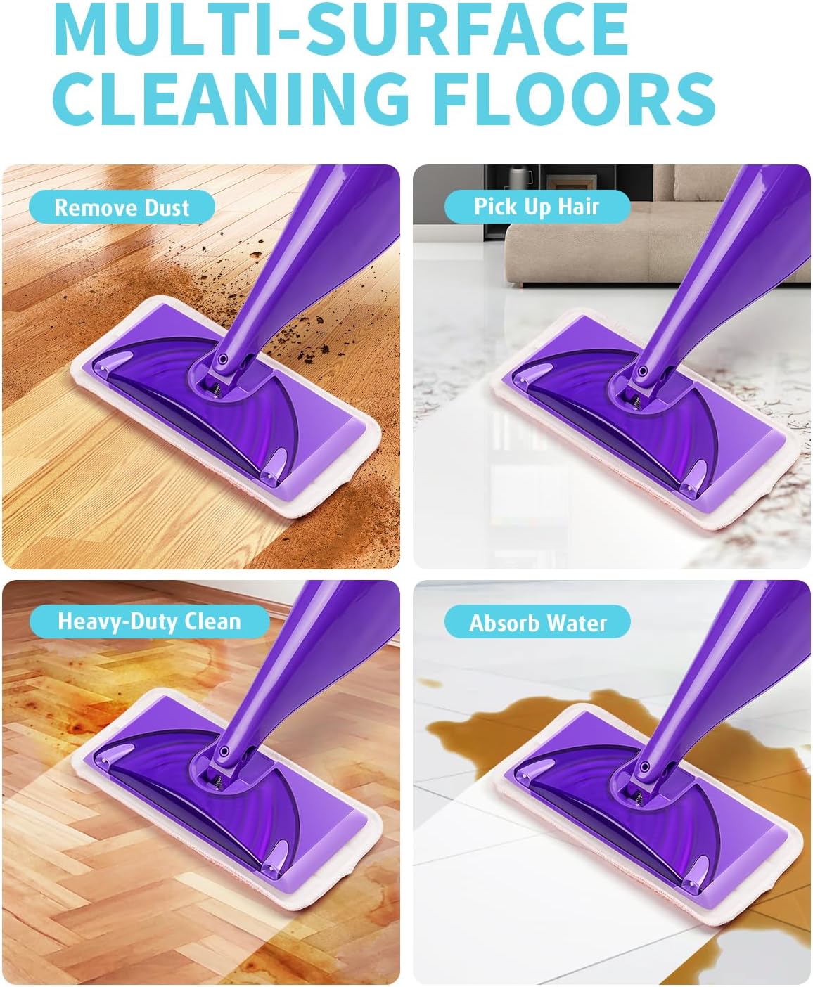 Skiennix Power Scrubbing Mop Pads - Reusable Microfiber Refills for Swiffer Wet Jet Mops | 6 Pack