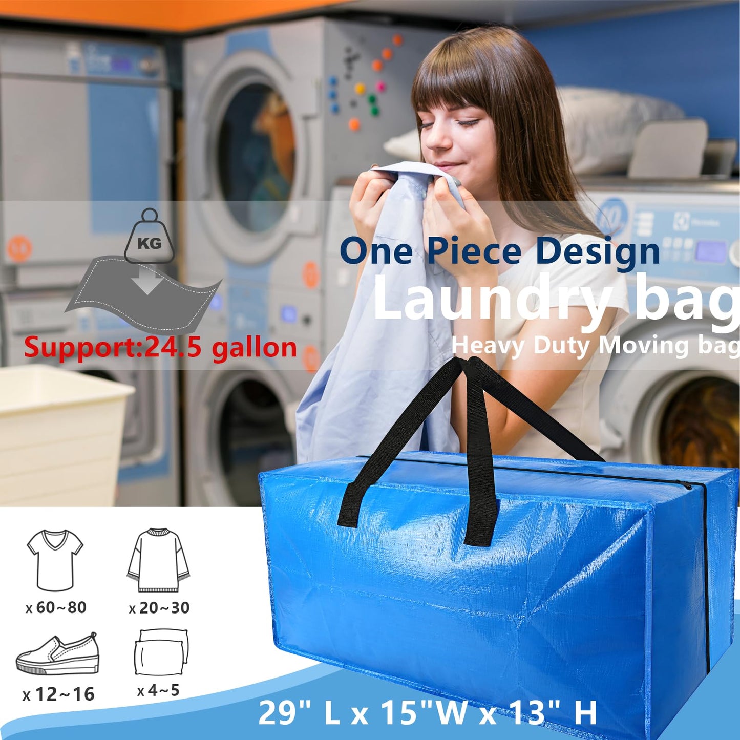 4 Pack Heavy Duty Extra Large Moving Bags - Strong Handles& Backpack Straps - Blue Storage Bags Alternative to Moving Boxes Bins, Packing bag Compatible with Ikea Frakta Cart