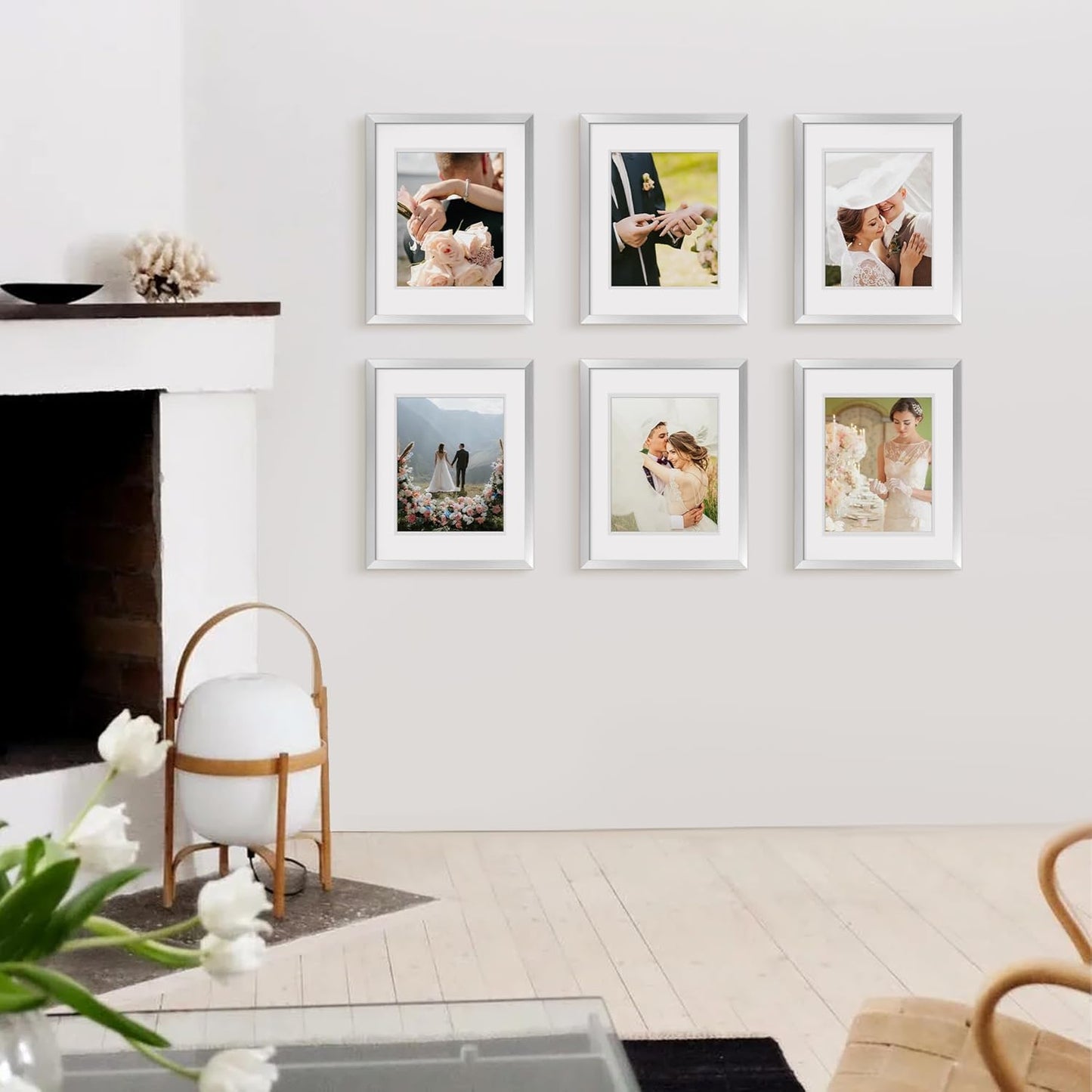 Upsimples 11x14 Picture Frame Set of 5 - Display 8x10 Photos with Mat or 11x14 Without Mat | Silver Wall Gallery Frames