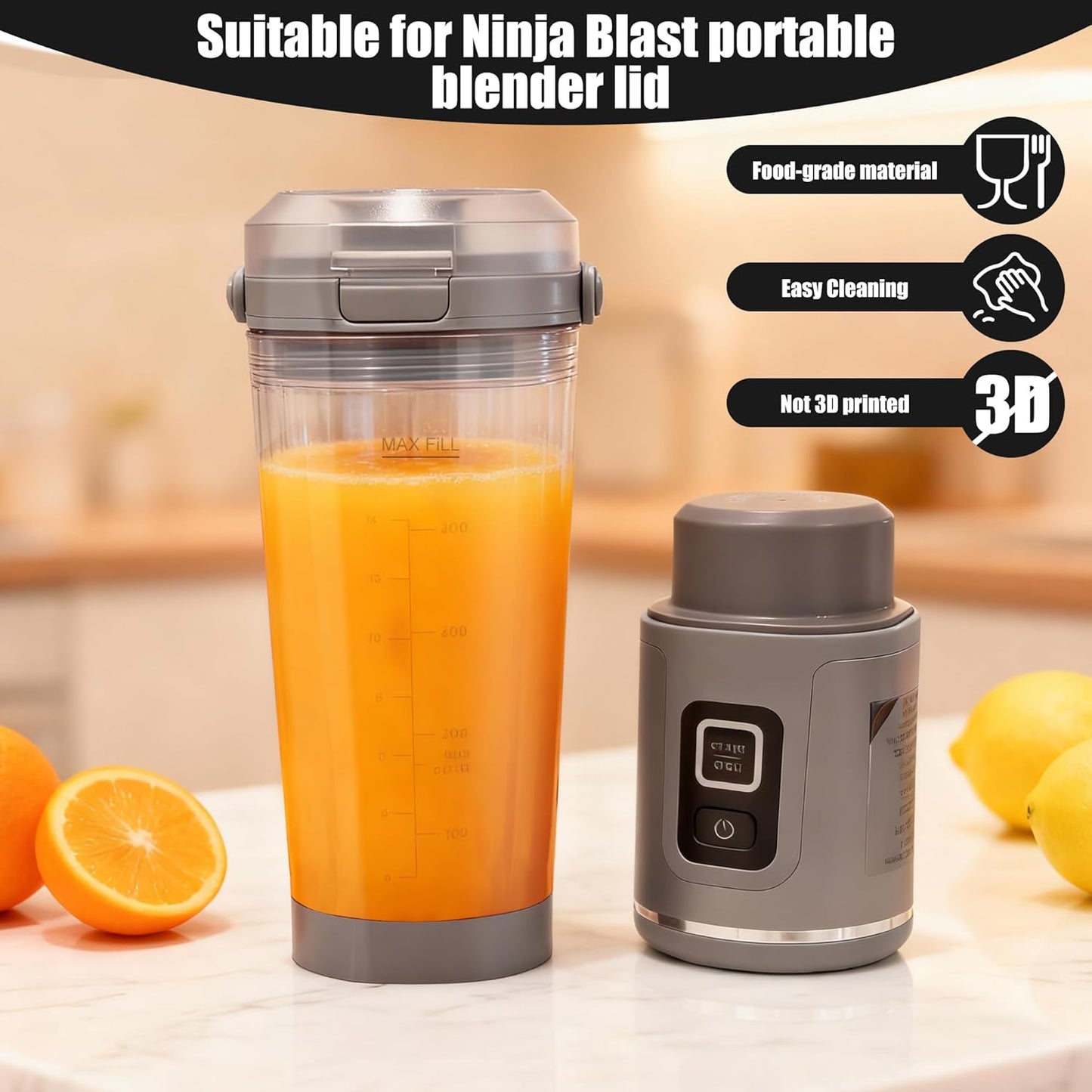 Ninja - Silicone Blade Cover & Vessel Cap - Leakproof, Dishwasher Safe Blender Parts (Grey)