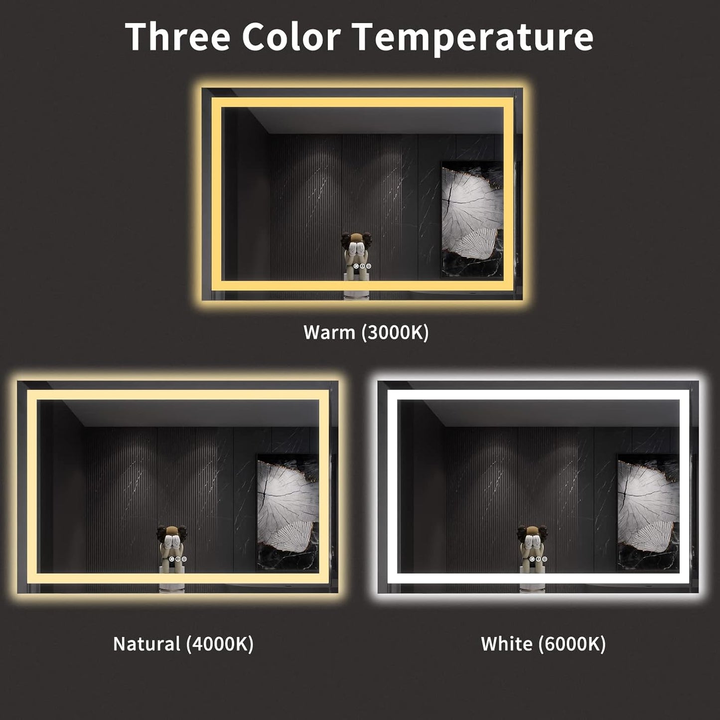 LOAAO LED Bathroom Mirror - 60x40 Inch, Dimmable & Anti-Fog, Backlit/Front Lit, Tempered Glass