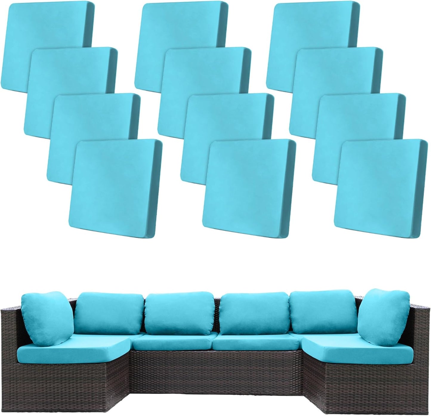 Skiennix 12 Pcs Stretch Patio Cushion Covers - Washable Outdoor Sofa Slipcovers | Sky Blue