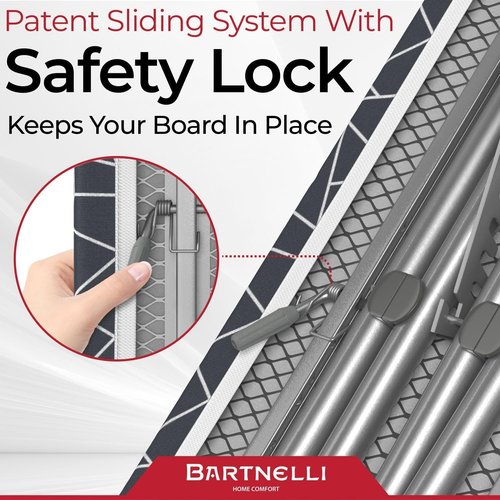 Bartnelli Compact Ironing Board - Space-Saving 13x43 Steel Design | Adjustable Height & Bonus Hanger