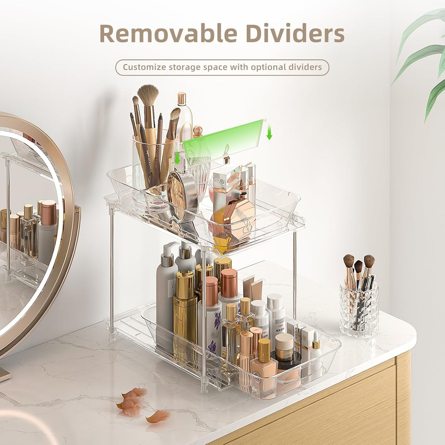 Sevenblue Under Sink Organizer - 2 Tier Multi-Use Pull Out Cabinet Storage with Hooks & Cups | Transparent, 4 Pack