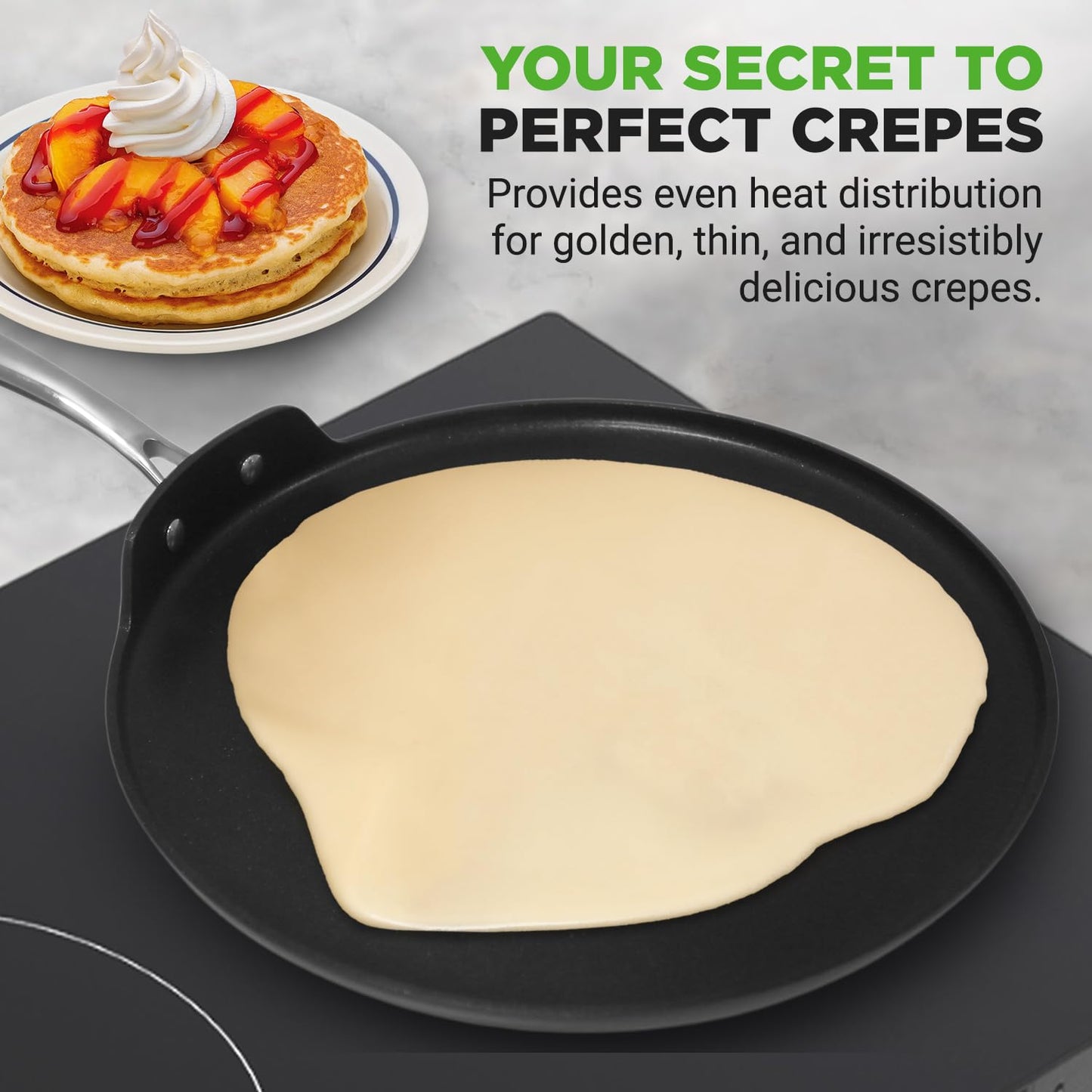 NutriChef 12 Inch Crepe Pan Non Stick, Ideal for Pancakes, Dosa, Chapati & Tortillas, Hard-Anodized, Dishwasher Safe