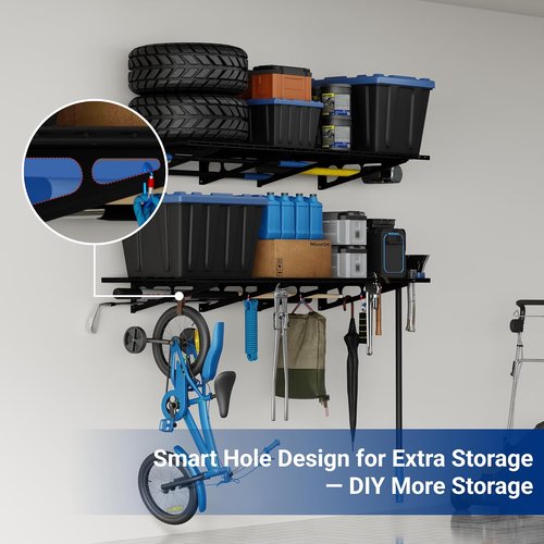 FLEXIMOUNTS Heavy Duty Garage Shelving - 2-Pack 24"x72" Wall Mounted Storage Rack | 1400lbs Capacity, Black