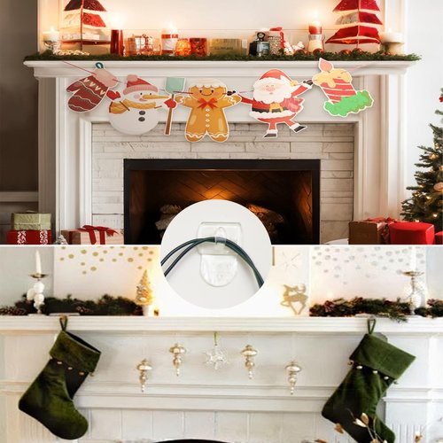 CARAINBO Indoor Mini Light Clips, 60 Clear Clips and 66 Removable Strips, Damage Free Hanging Light Clips for Christmas Decoration, Wall Clips for Hanging Intdoor Lights and Cables, Cord Holders