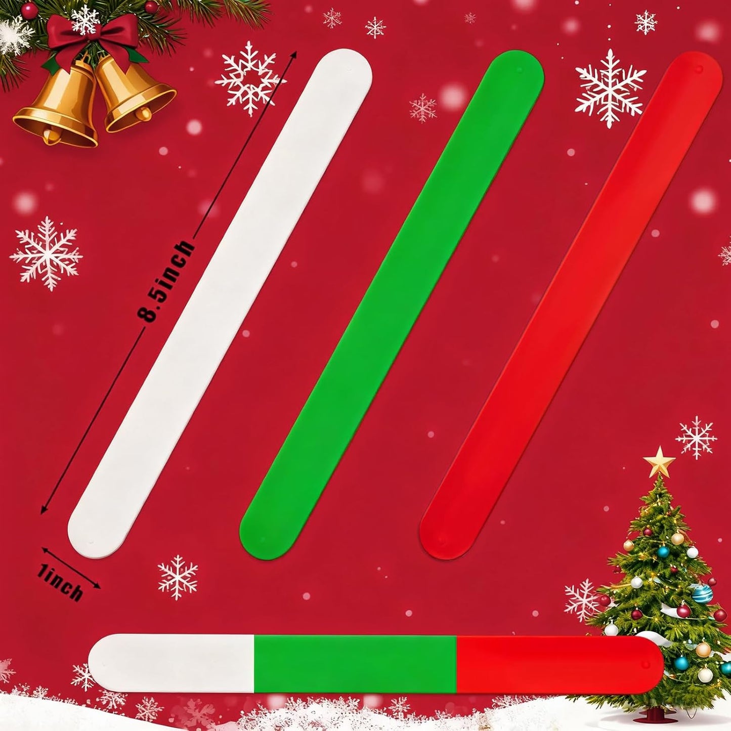 Skiennix Wrapping Paper Roll Holder - 12 Silicone-Covered Metal Strips for Easy Storage | 1'' X 9'' Clamps in White, Red, Green