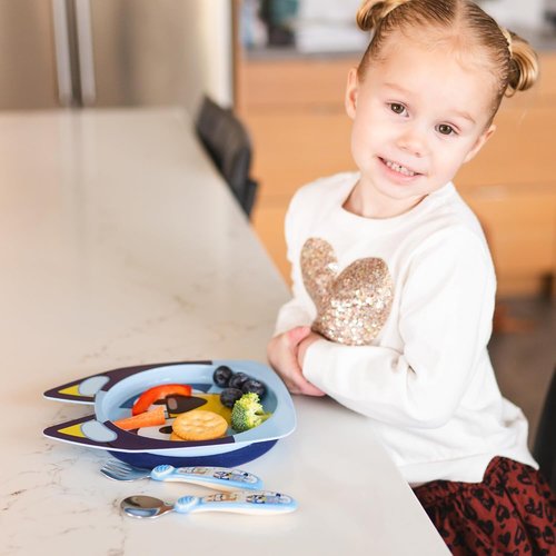 Bluey Kids Dinnerware Set - Suction Plate, Bowl & Stainless Steel Silverware - 4-Piece Feeding Essentials