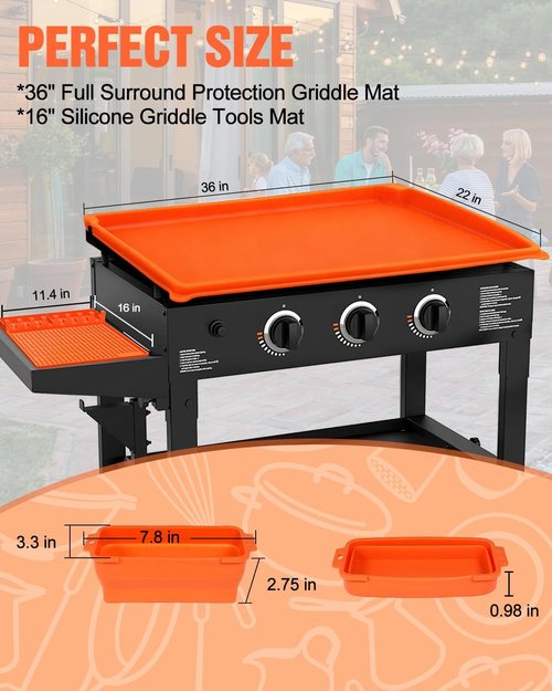 Joyhalo 36" Blackstone Silicone Griddle Cover - Includes 16" Spatula Mat & Grease Cup Liners for All-Season Outdoor Use