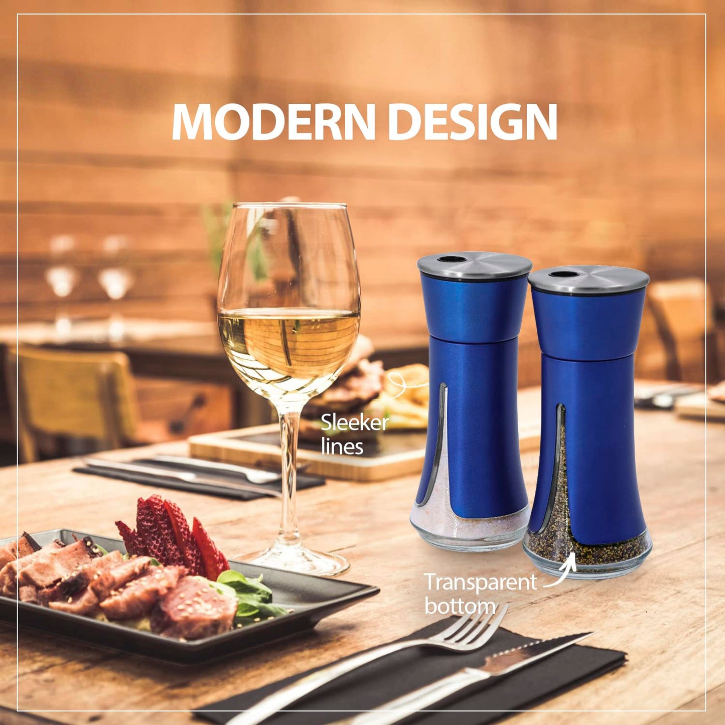 Blue Salt and Pepper Shakers by Aelga, Salt Shaker with Adjustable Pour Holes, Blue Kitchen Accessories, Decor for Kitchen,Restaurants,Camp,BBQ