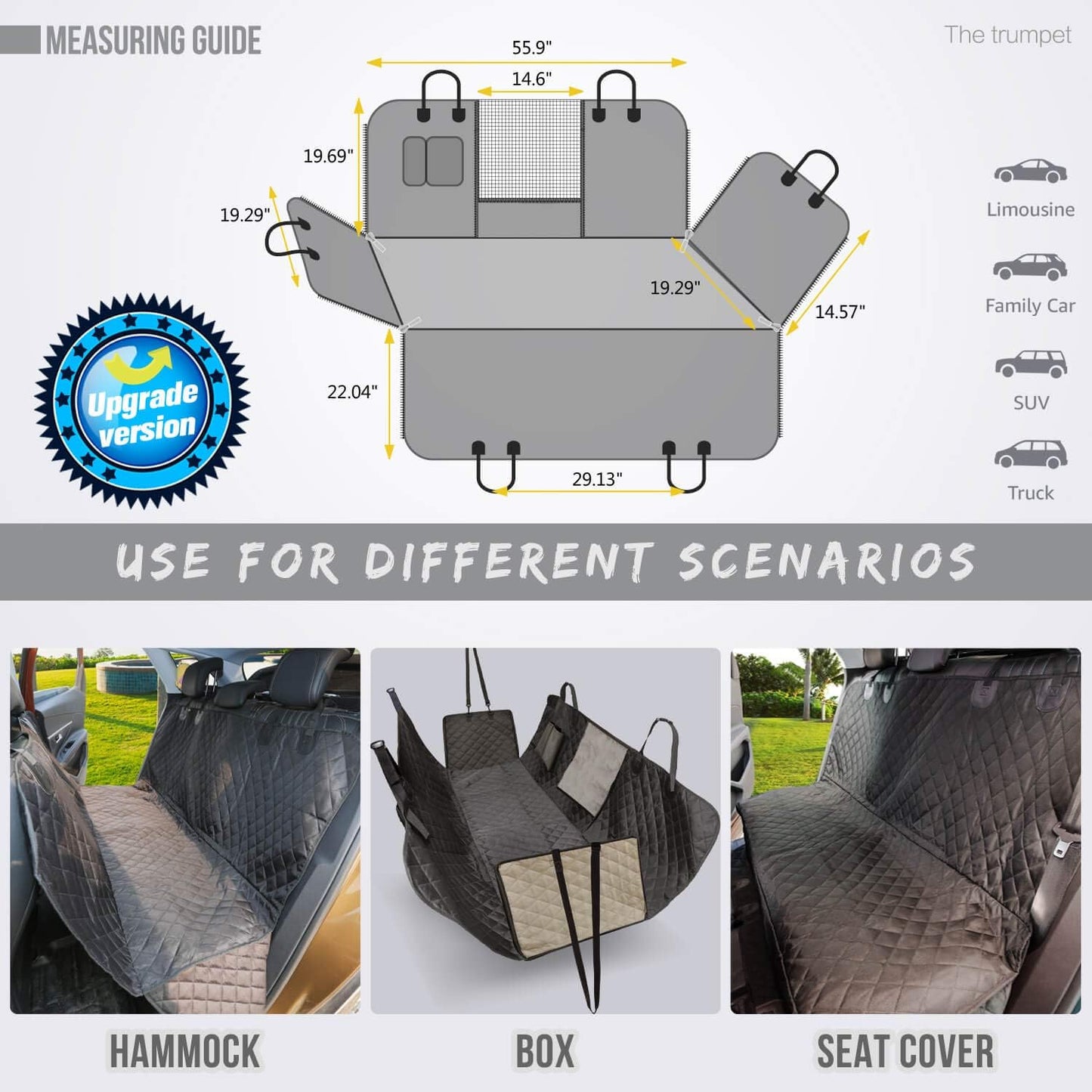 Vailge Dog Car Seat Cover - 100% Waterproof Hammock with Mesh Window | Scratch-Resistant, Antislip Design