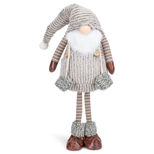 Corduroy Standing Gnome Grey Stripe 26.5 inch Plush Fabric Christmas Figurine