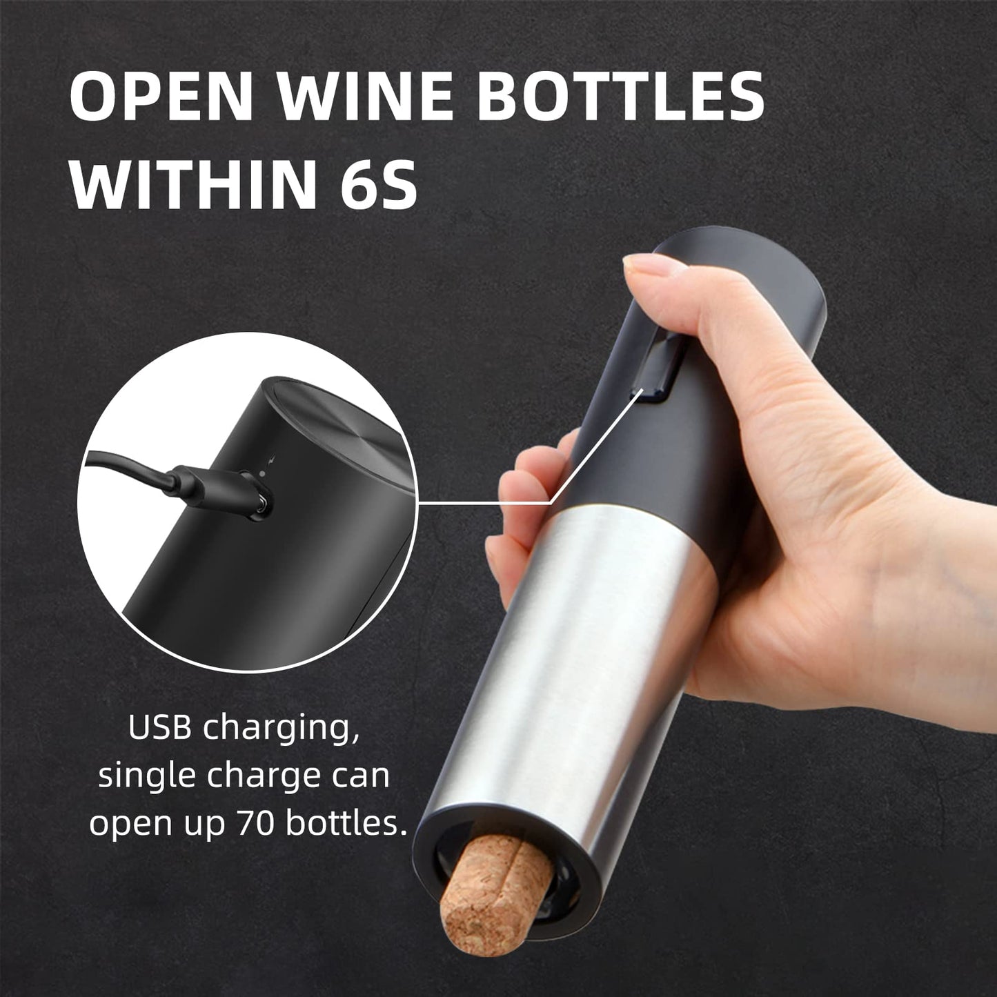 Rocyis Wine Gifts-Electric Wine Opener and Aerator Set-Wine Dispenser Battery Operated, Rechargeable Wine Bottle Opener & Pourer with Foil Cutter, Vacuum Stoppers