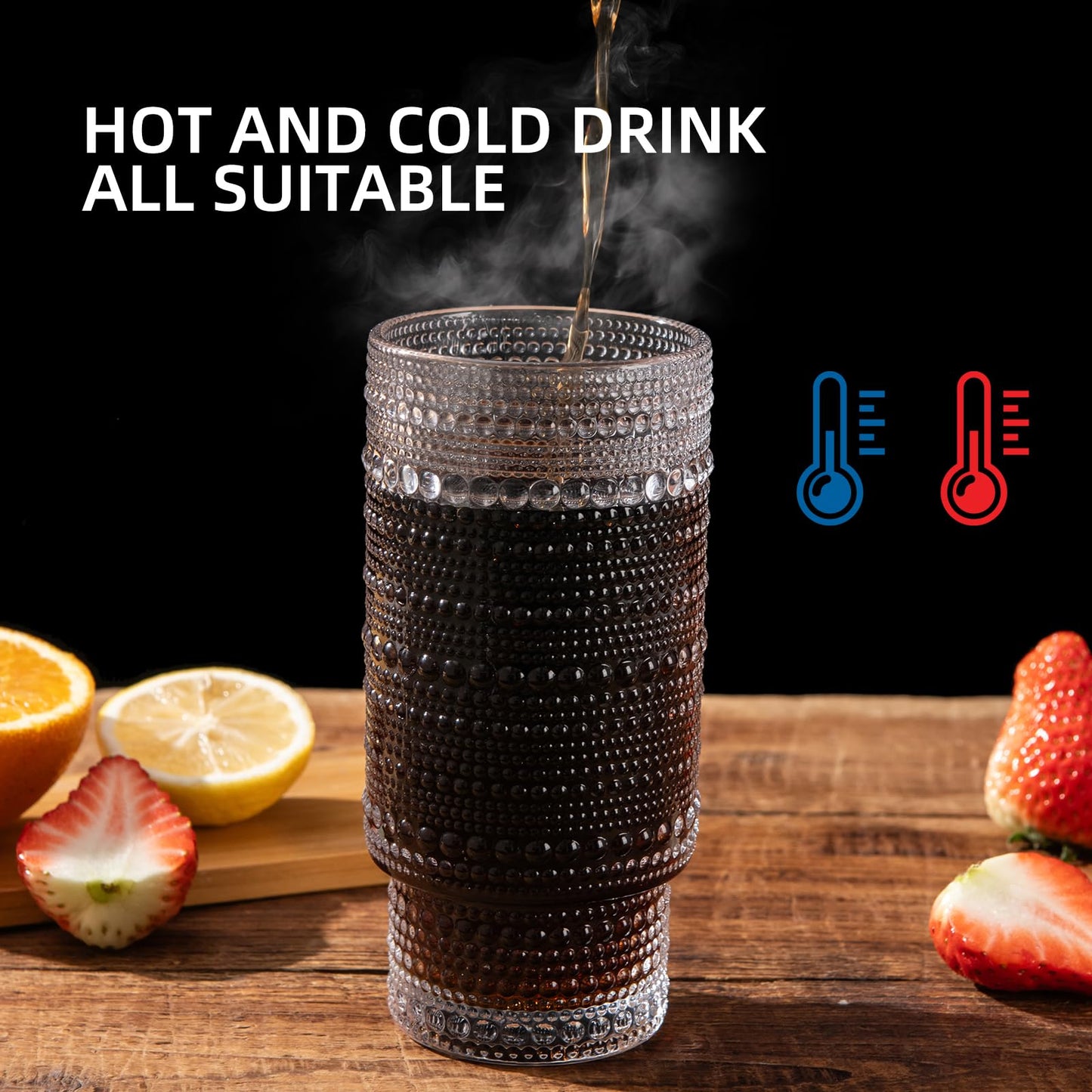 MRZIKPO Drinking Glasses with Bamboo Lids and Glass Straw 2pcs Set,16oz Glass Tumbler Cups,Water Glasses,Iced Coffee Glasses,iced Tea Glasses,Beer Glasses,Ideal for Whiskey,1 Brushes